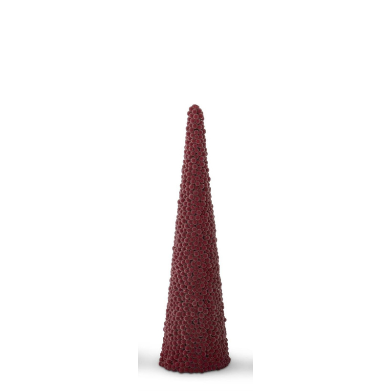 Tall, slender cone-shaped decorative tree covered in small, frosted red berries.