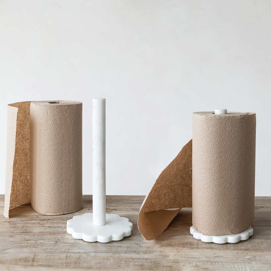 Marble Scalloped Paper Towel Holder - White