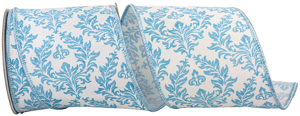 White-blue filigree wired edge trim with regal crest motif