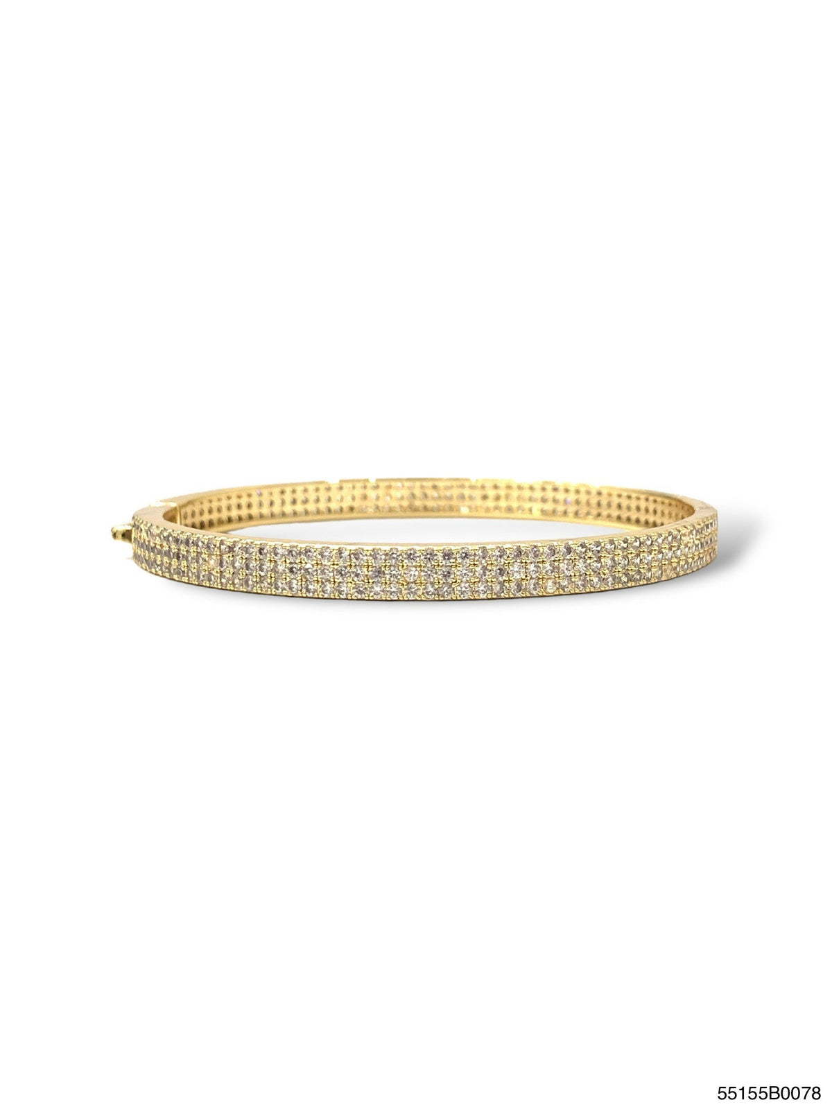 Astrid bracelet featuring three rows of clear cubic zirconia stones with a push release clasp.