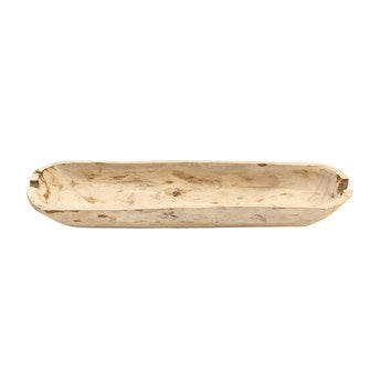 Rectangle decorative bowl made from light-colored Paulownia wood with a smooth finish.