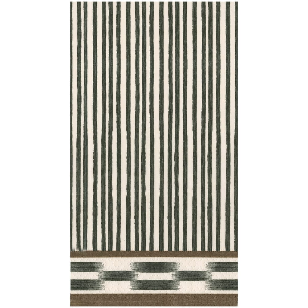 Boho Stripe Black Guest Towel featuring vertical black stripes and a geometric border pattern.