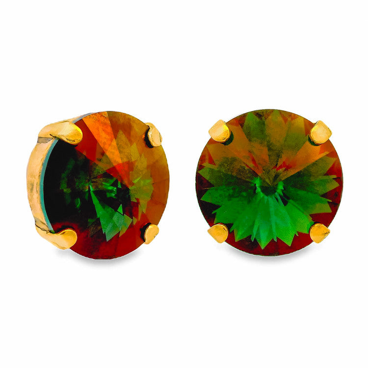 Antique gold-plated stud earrings with high-grade 12mm crystals in a classic design.