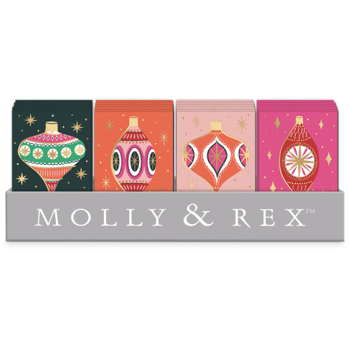 Four Molly & Rex Opulent Ornaments pocket notepads in a grey display tray.