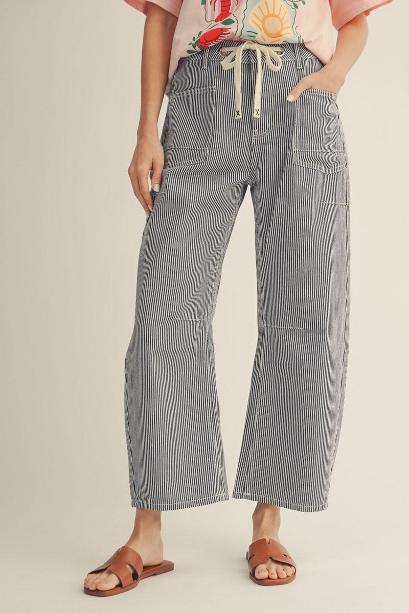 Kylie Drawstring Waist Stripe Barrel Pants