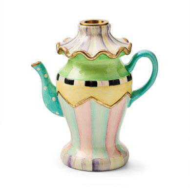 Hand-painted violet resin teapot-shaped candle holder with a classic spout silhouette.