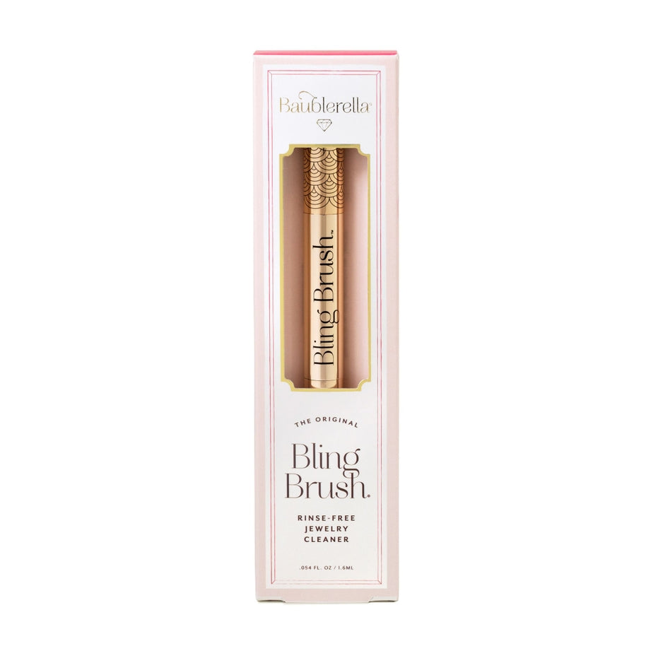 Bling Brush jewelry cleaner bottle with blue liquid inside.