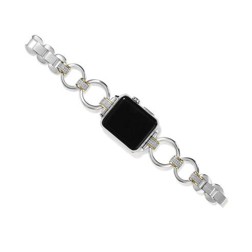 Meridian Tempo Watch Band in two-tone silver and gold with crystal accents on an Apple Watch.