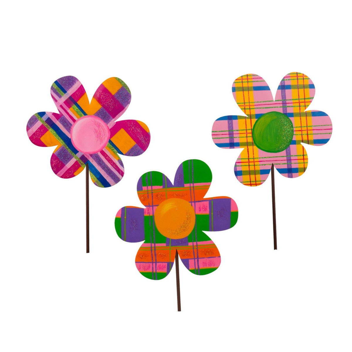 Small Madras Flowers stake with a nine-inch square floral print pattern on fabric.