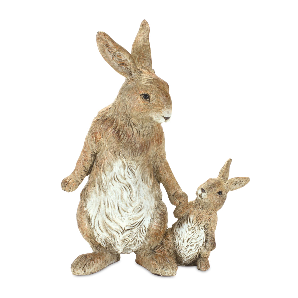 Resin figurine of a white rabbit with bunny ears standing upright.