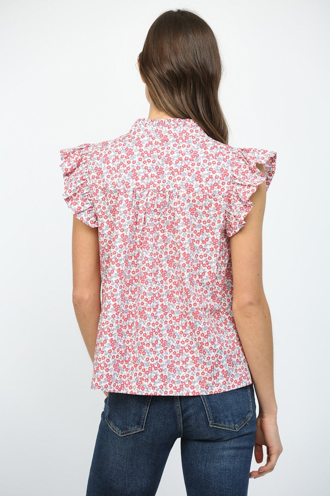 Women's Hannah cotton flutter sleeve top with V-neck in natural fabric