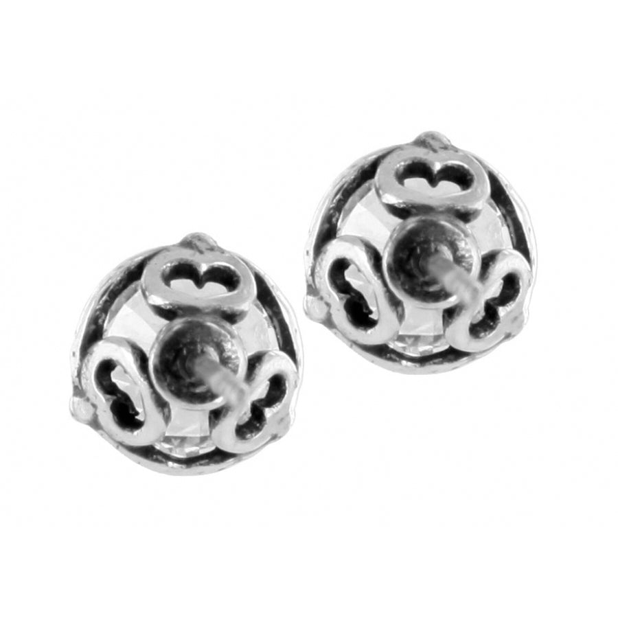 Silver plated cubic zirconia post earrings with flat disc backs