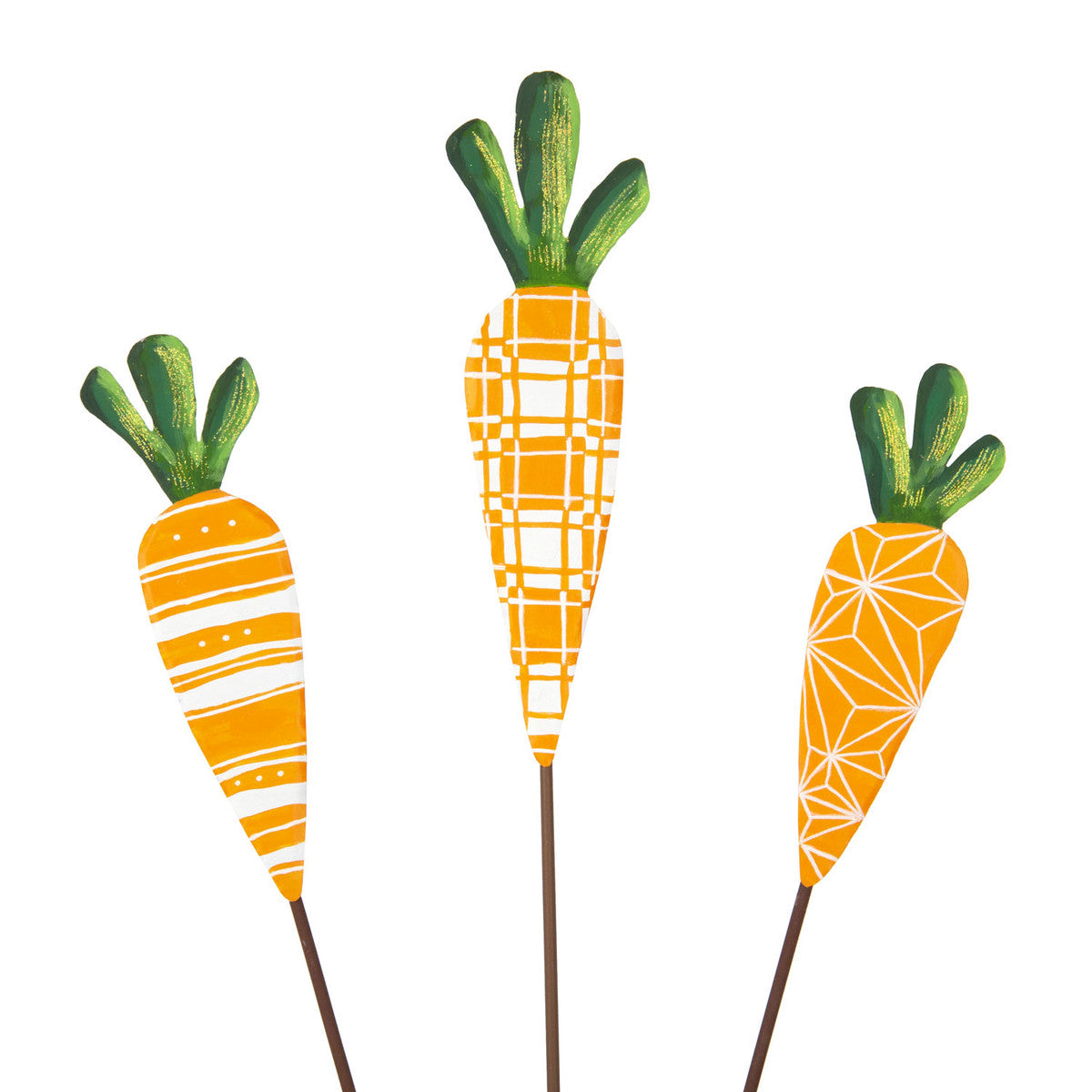 Geometric Carrots geometric wall art featuring a stylized carrot pattern in orange on white canvas.