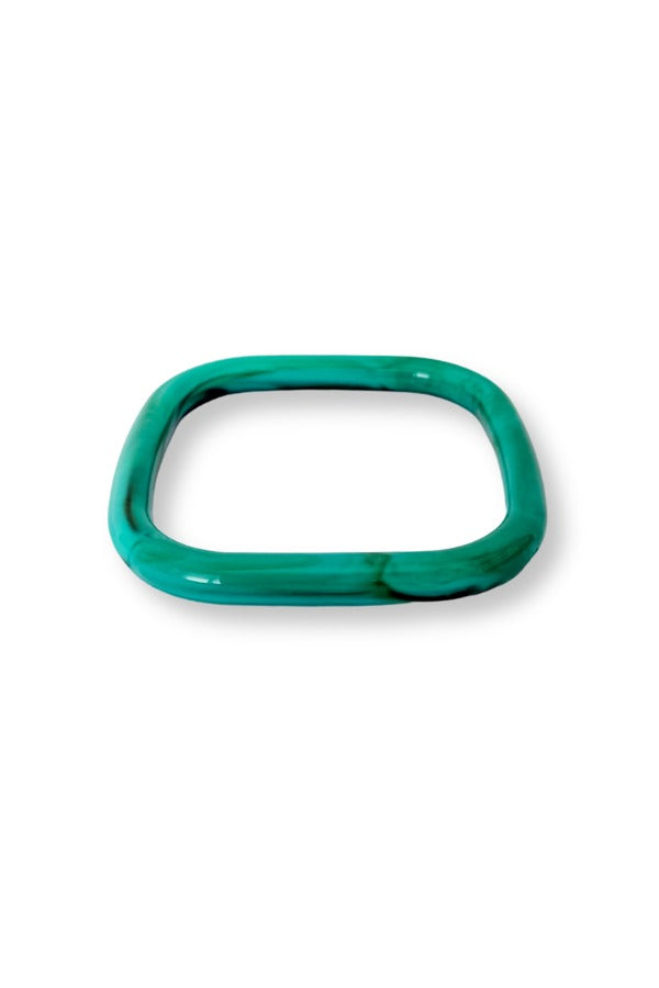 WS Aria Bangle in marbled teal green resin with a rounded square silhouette.