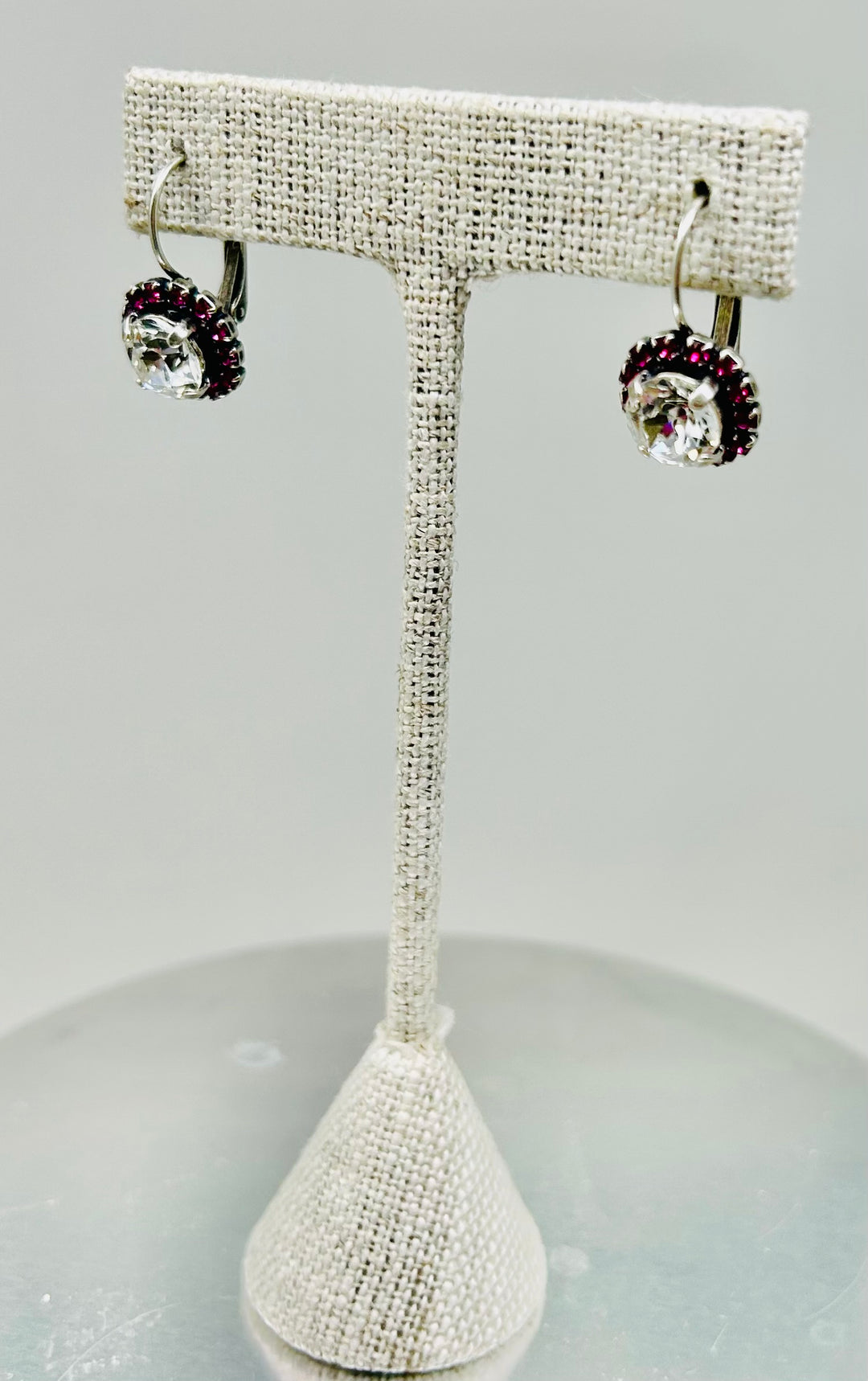 Silver Earrings Fuchsia  Stone Pave