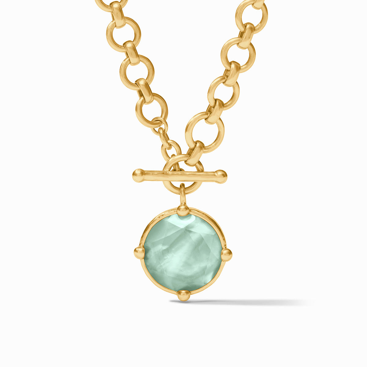 Honeybee Demi Necklace featuring a rose-cut stone with beads on one side and a bas-relief bee design.