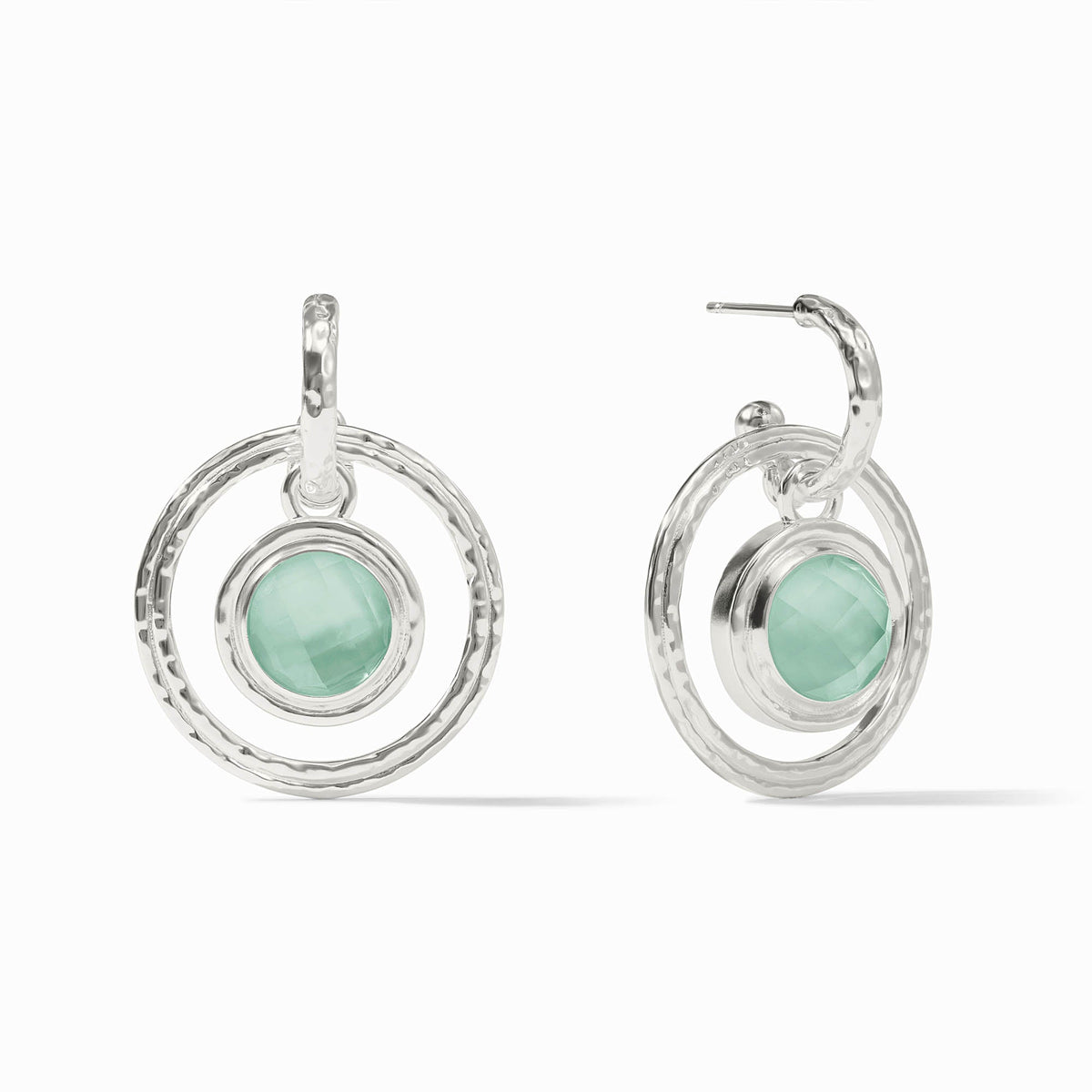 Silver-plated Astor charm earring with glass stone on a pierced ear post.