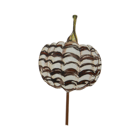 Metal pumpkin stake with orange finish and black stem detail