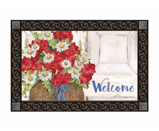 Rectangular recycled rubber doormat tray with non-slip backing in neutral tones.