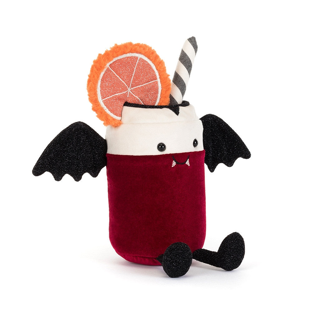 Amuseables Vampop Drink plush with bat wings, fangs, an orange slice, and a striped straw.