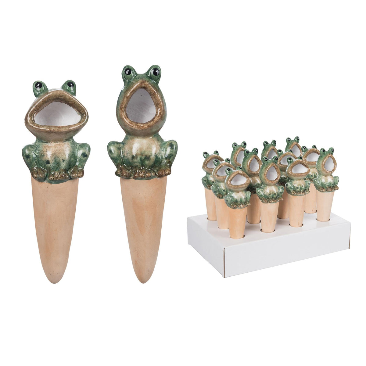 T/C Plant Waterer Frog in natural wood finish with frog-shaped spout silhouette
