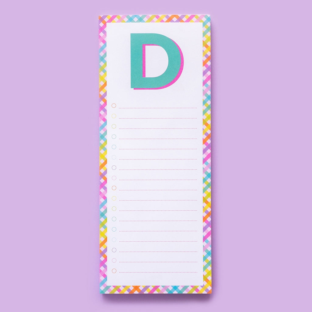 4-inch by 10-inch white lined list pad with magnet on back