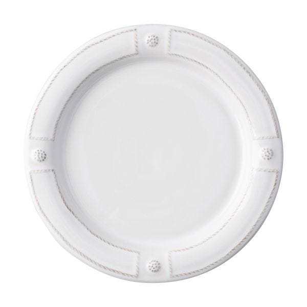Berry & Thread French Panel Whitewash Dinner Plate with rope and berry detailing on the rim.