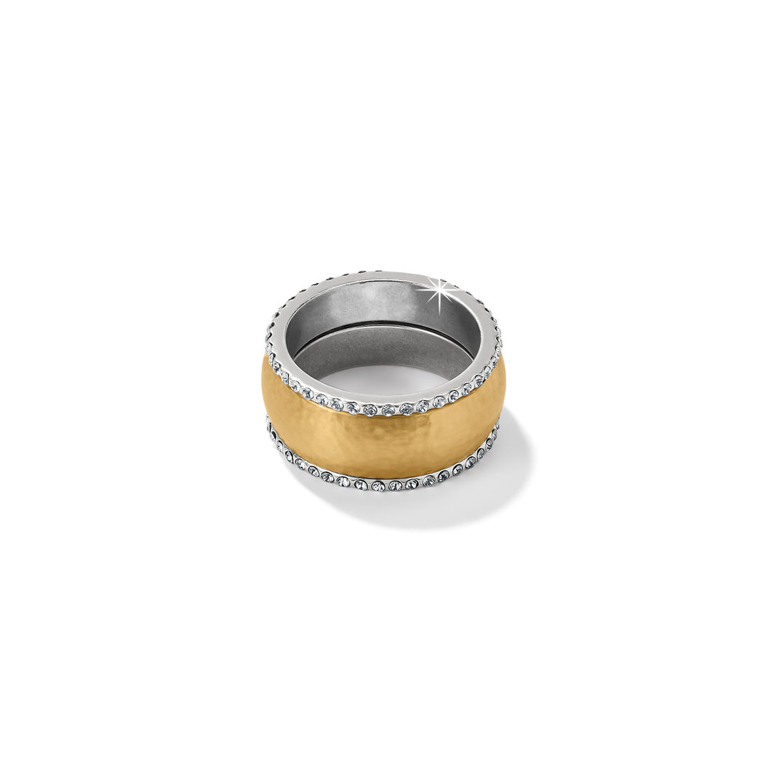 Meridian Geo Band Ring in gold-plated finish with fine quality crystal borders.
