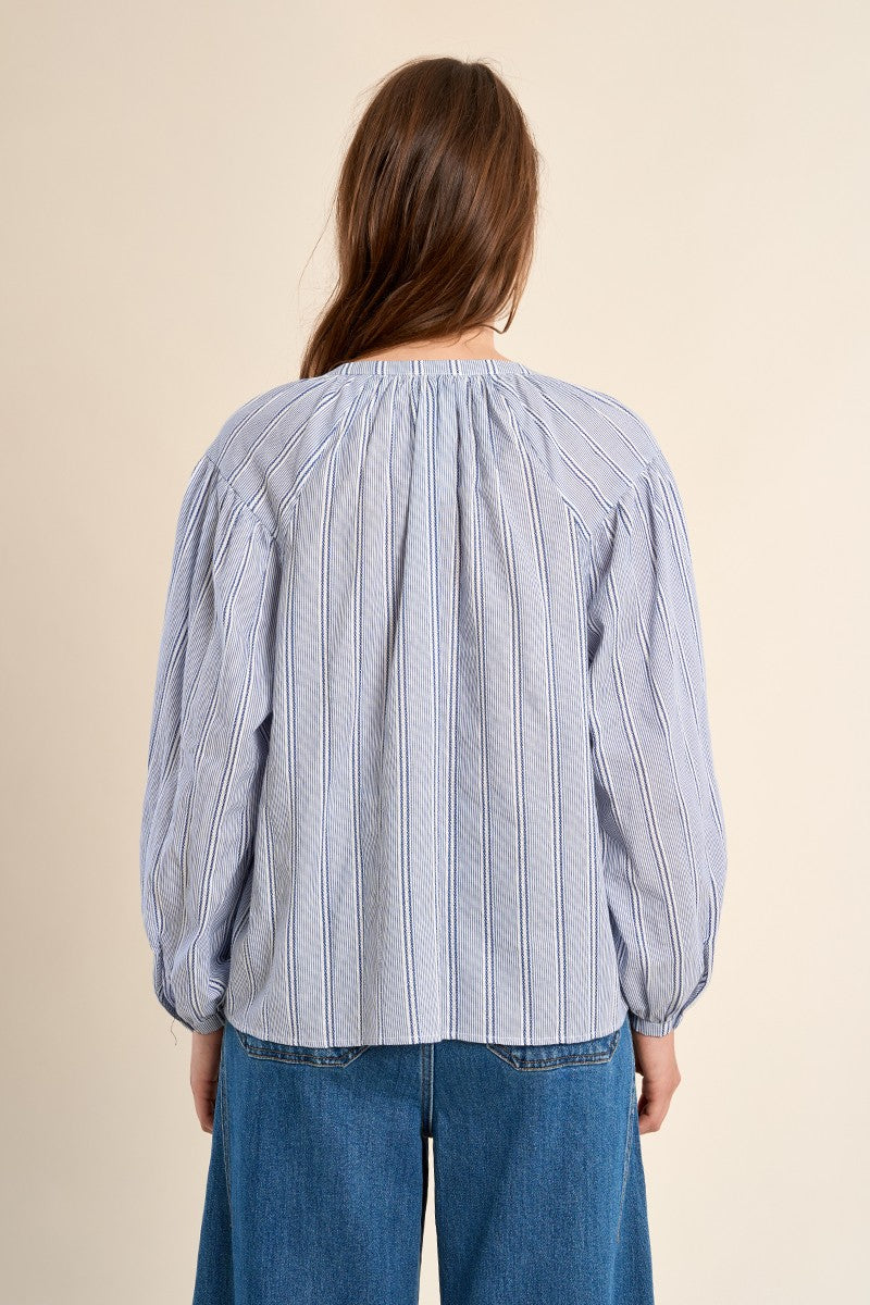 Maxine ladies woven blouse in cream cotton with a relaxed fit.