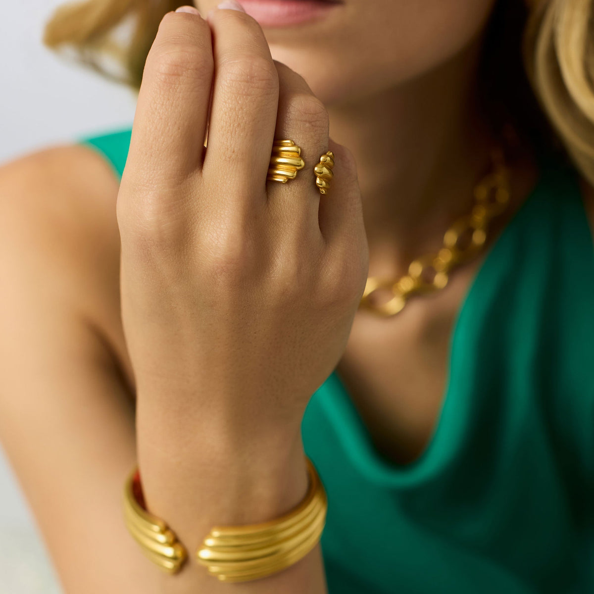 Adjustable Portofino ring in polished silver metal with a smooth band silhouette.