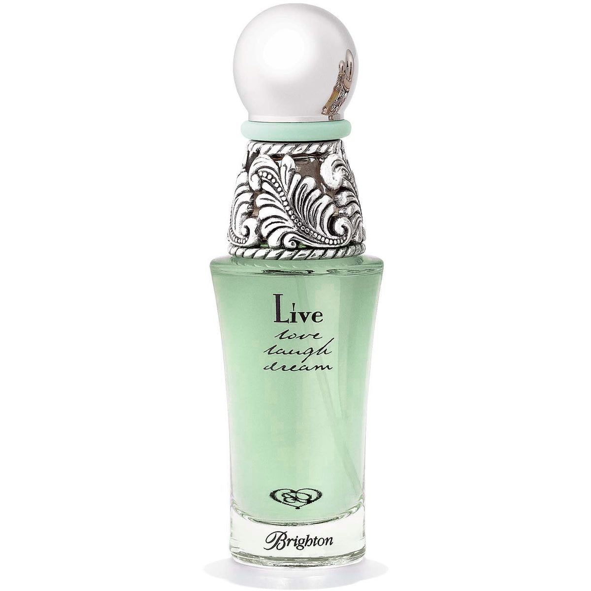 Live Eau De Parfum by Brighton in a 1.7 oz green glass bottle with an ornate silver-tone cap.