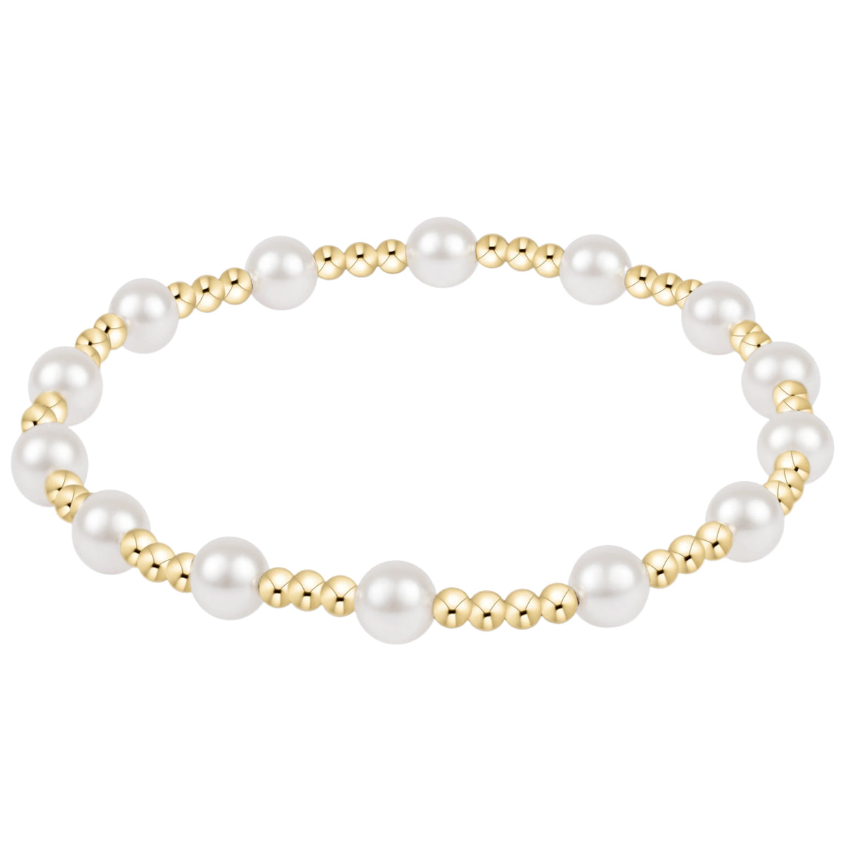 Sincerity Pearl 5mm Bracelet featuring 5mm white crystal pearls and 2.5mm 14kt gold-filled beads.