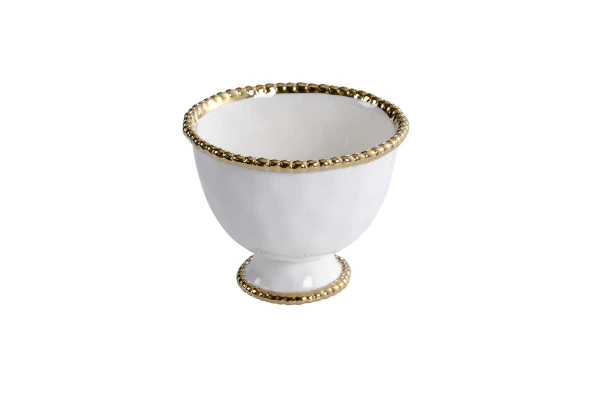 Small white porcelain bowl with gold titanium beading detail