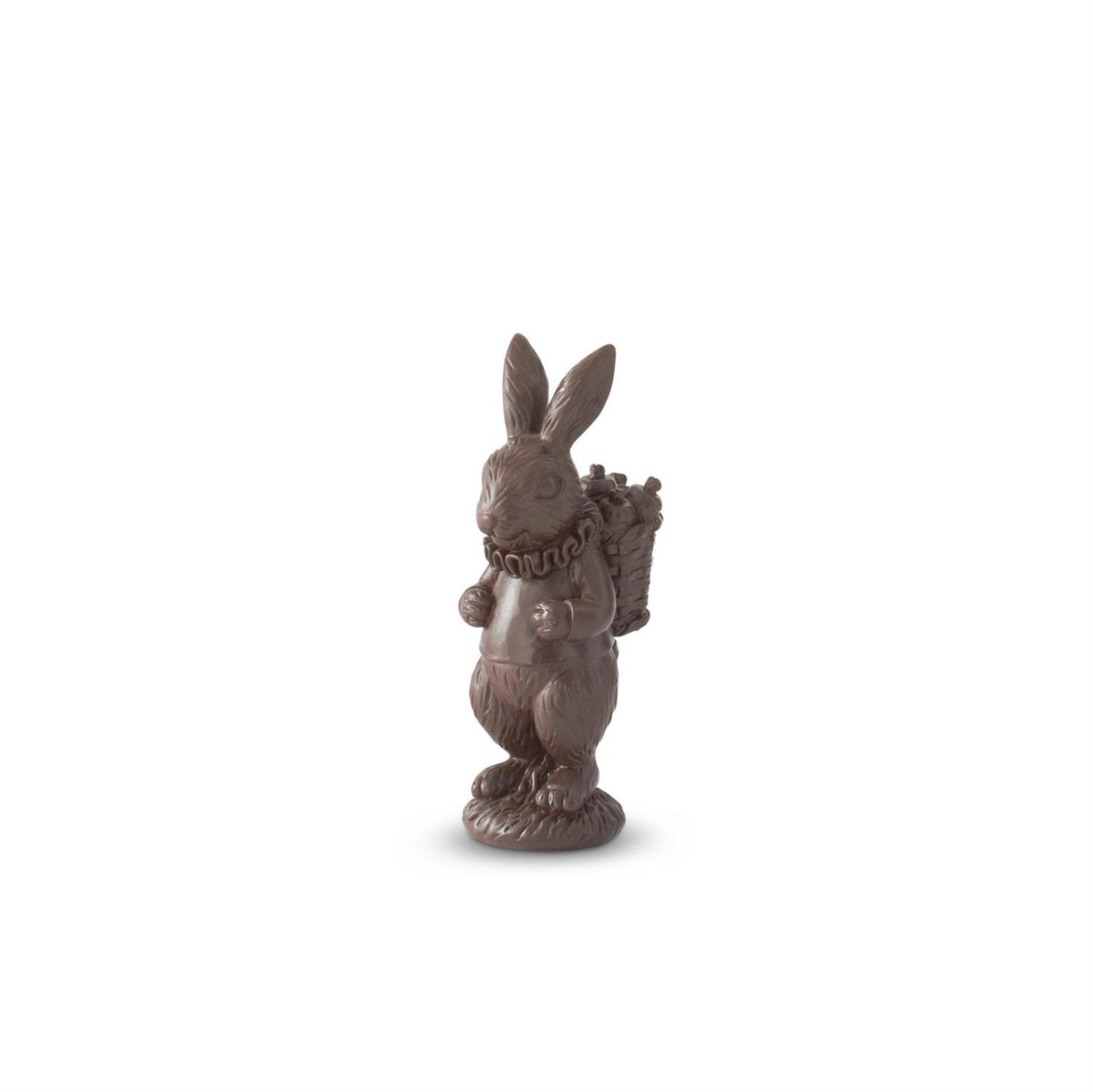 Polyresin chocolate-colored Easter bunny figurine with a smooth silhouette measuring 6.25 inches tall.