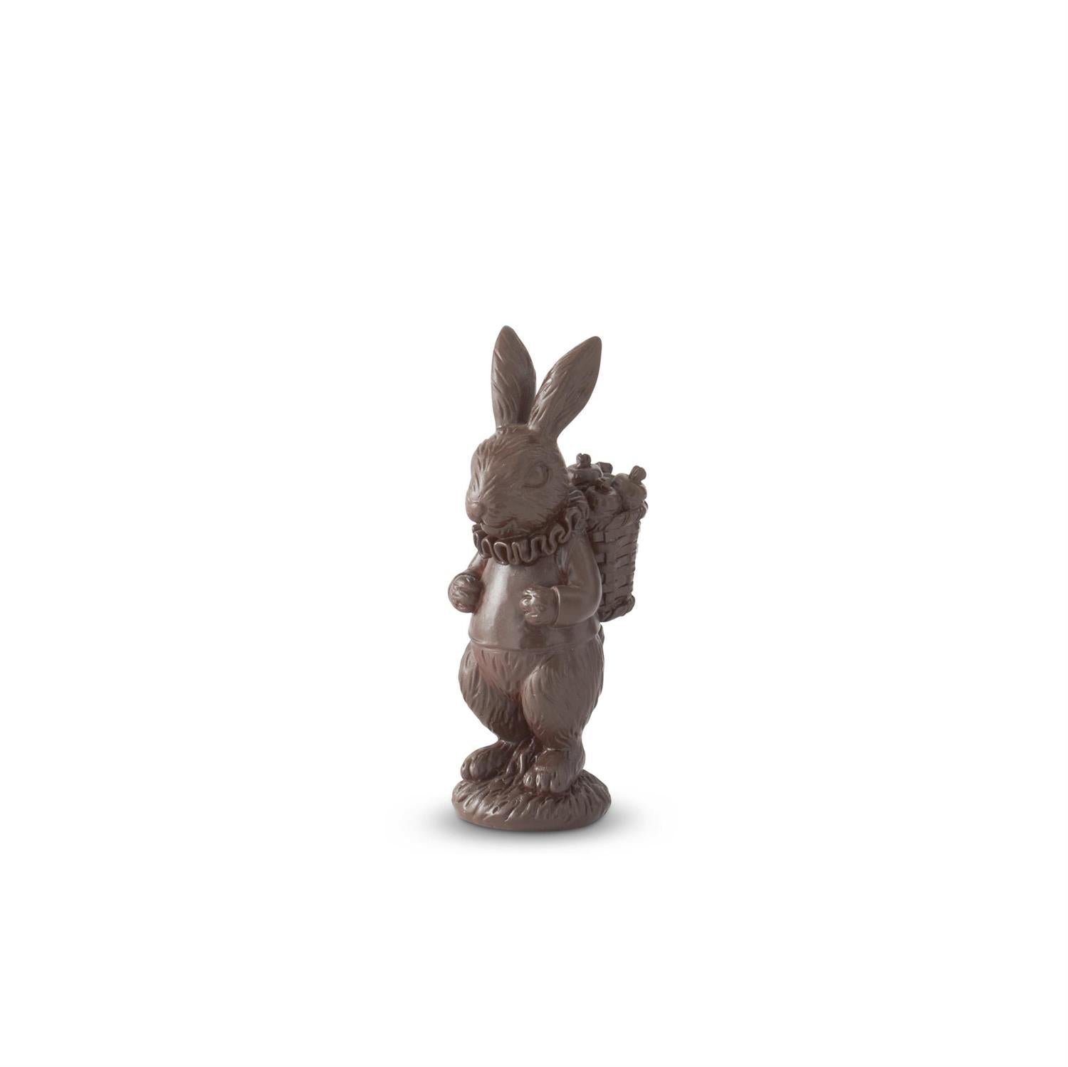 Polyresin chocolate-colored Easter bunny figurine with a smooth silhouette measuring 6.25 inches tall.
