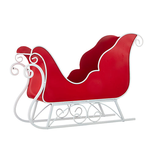 Metal sleigh with red and white finish