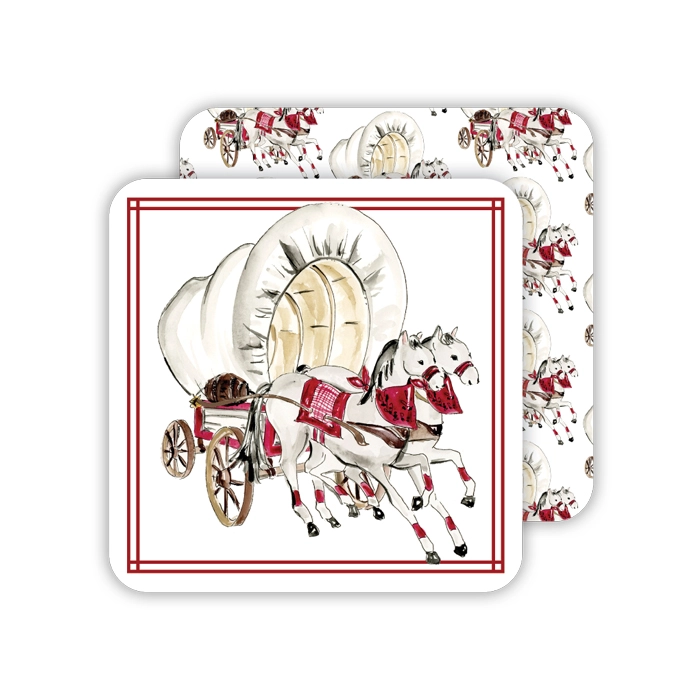 Reversible square wooden coaster with coordinating patterns on both sides.
