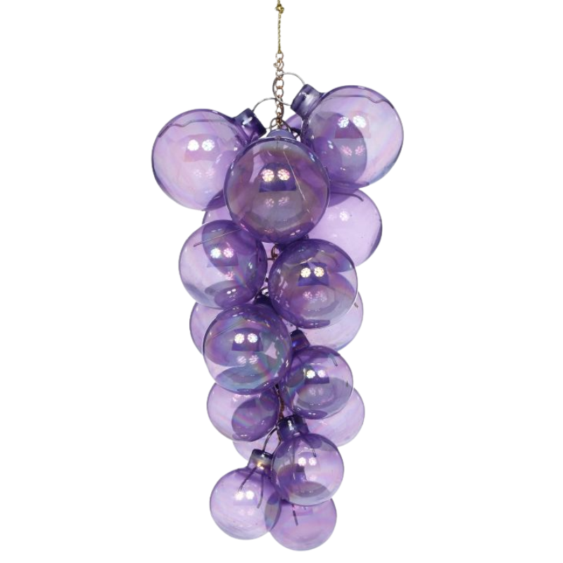 Pearl Grape Cluster Ornament featuring lustrous purple glass grapes hanging from a gold chain.