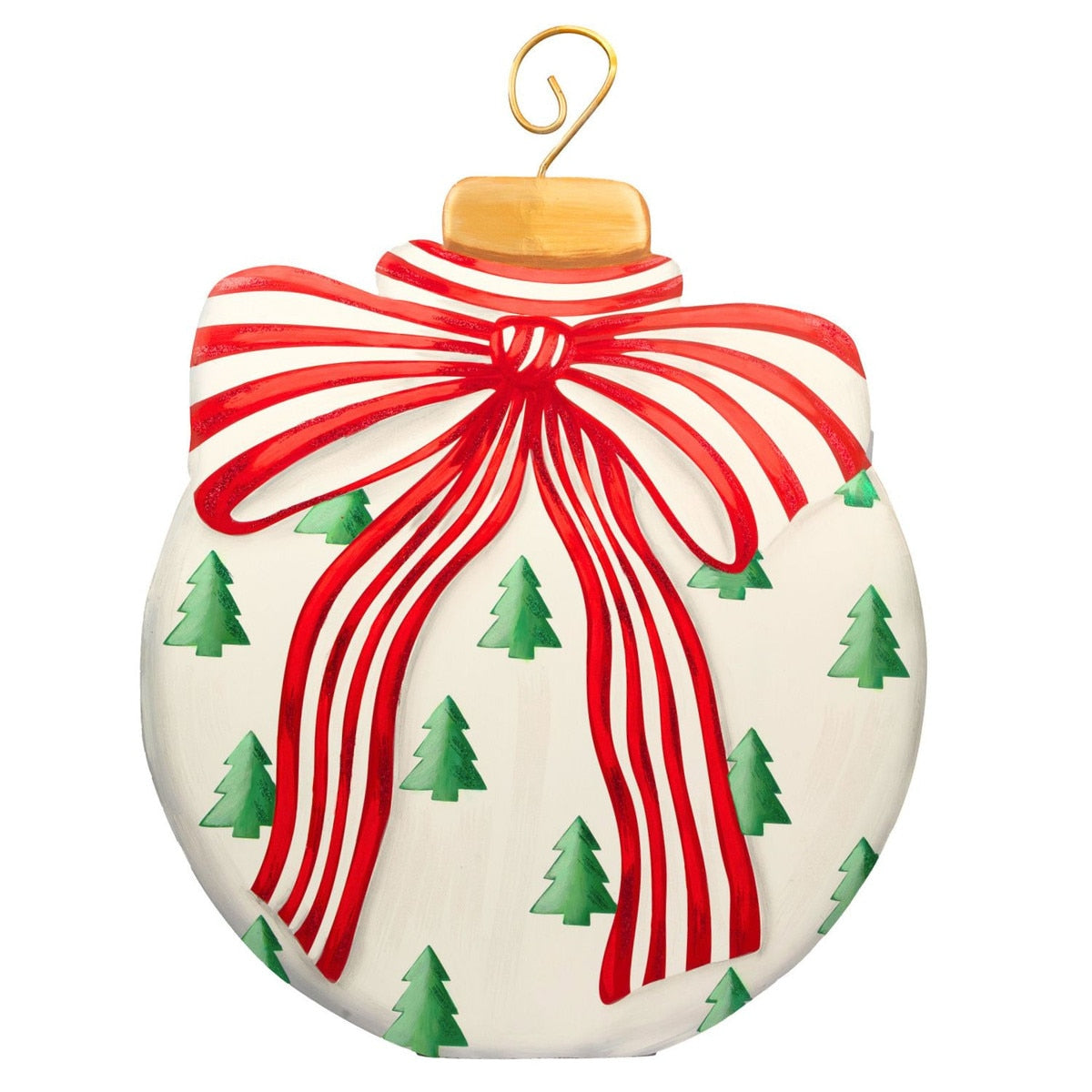 Red white and green modern ornament yard stake with a festive holiday pattern.
