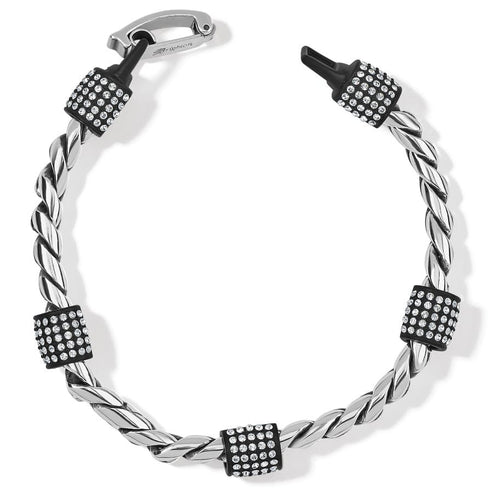 Meridian Black Bracelet with silver-plated twisted rope chain and black crystal-studded accents.