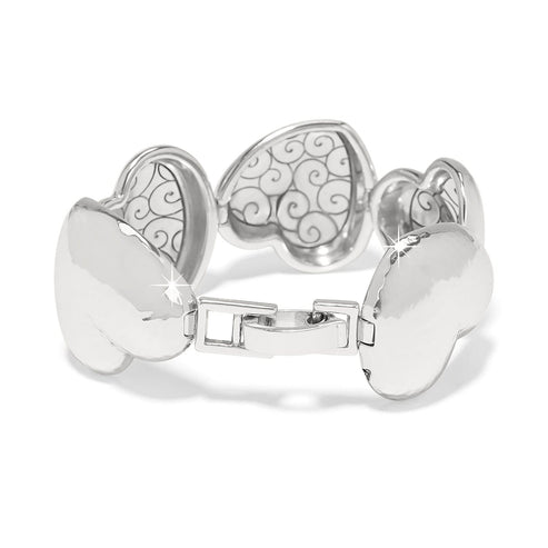 Trianon Heart Silver Link Bracelet with a hammered finish and fold over clasp.