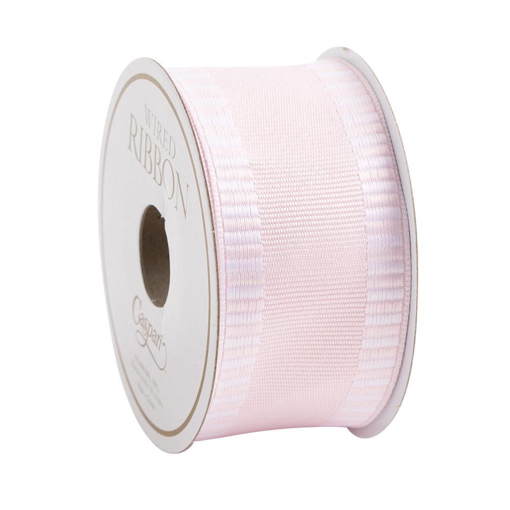 A roll of wired ribbon in a neutral tone with an elegant patterned texture.