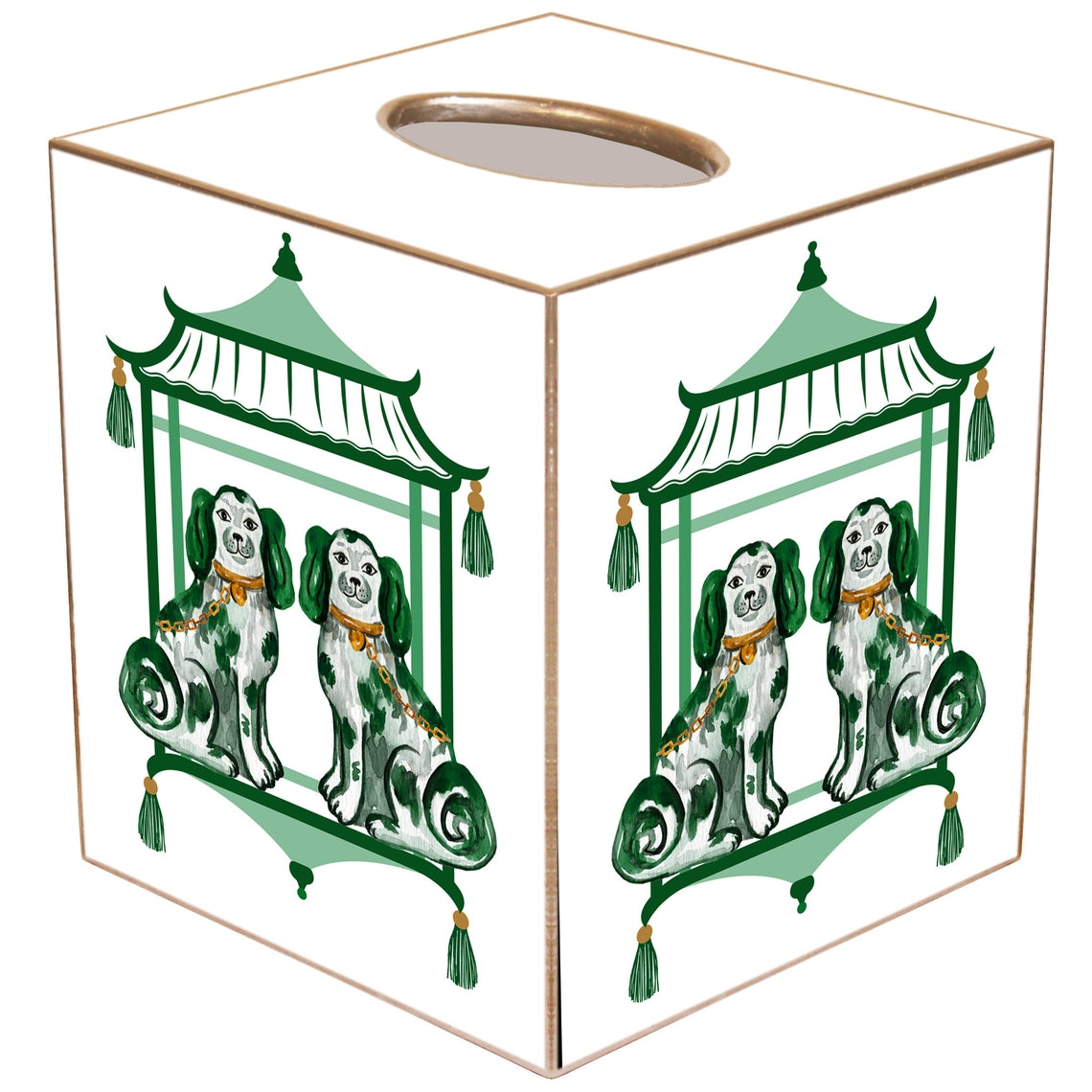 Hand-painted gold tissue box cover with paper mache finish