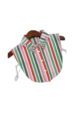 Striped faux collar in red, green, and pink with rhinestone embellishments on the collar tips.