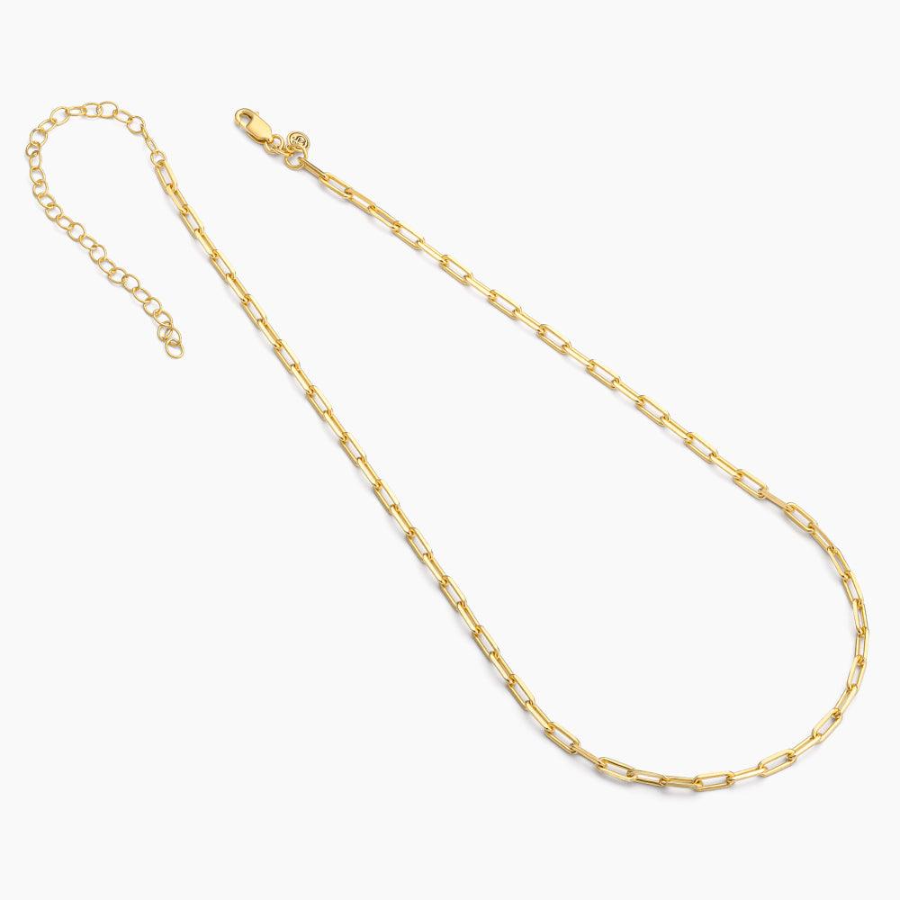 Mini paperclip chain necklace in silver metal with a lobster clasp closure.