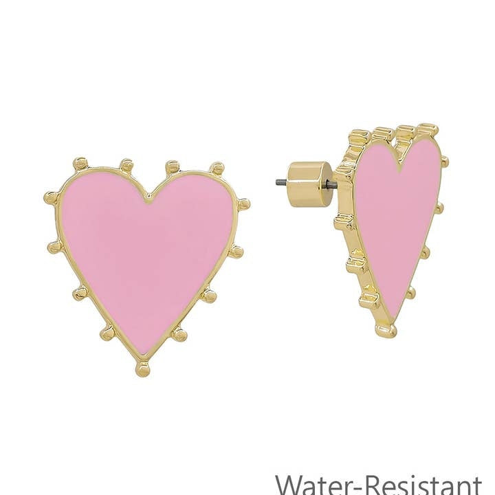 .75-inch light pink heart stud earrings with studded detailing