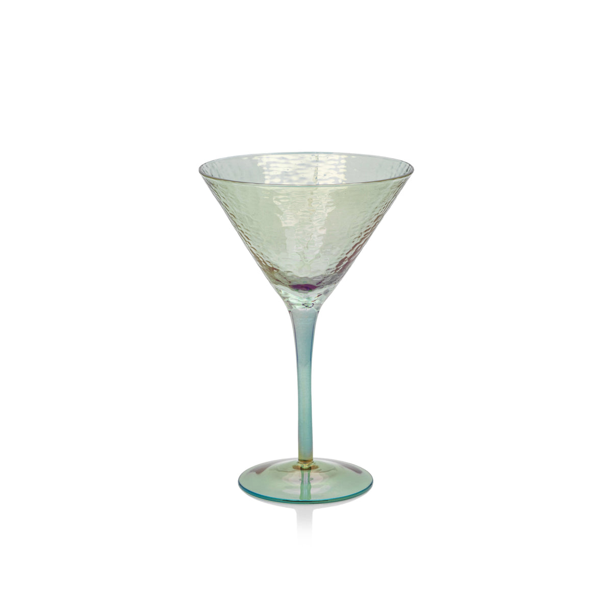Hammered soda-lime glass aperitivo martini with lustrous colorful finish and classic cocktail silhouette.