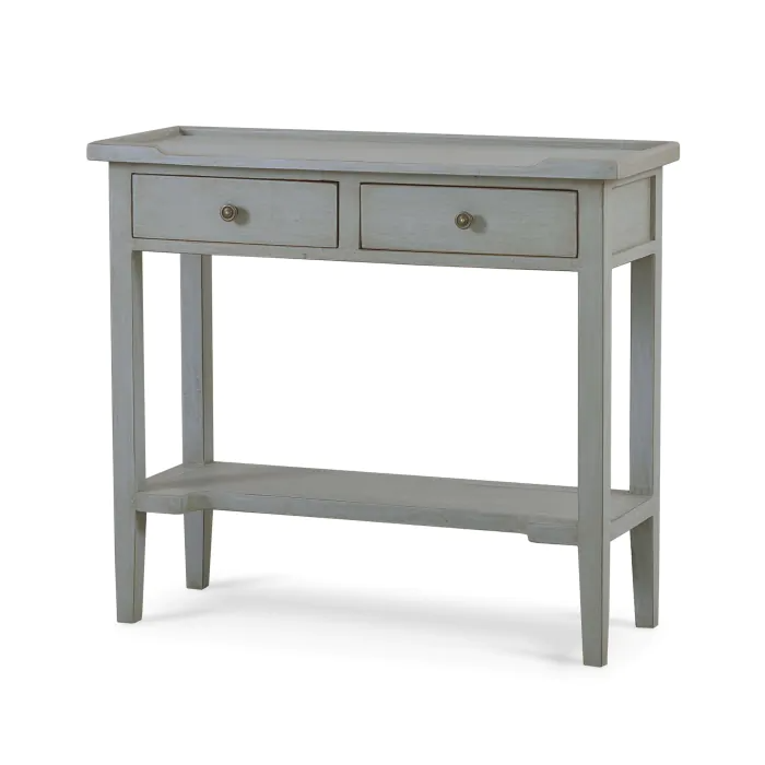 Grey Eton console table with Charleston finish featuring a rectangular top and tapered legs.