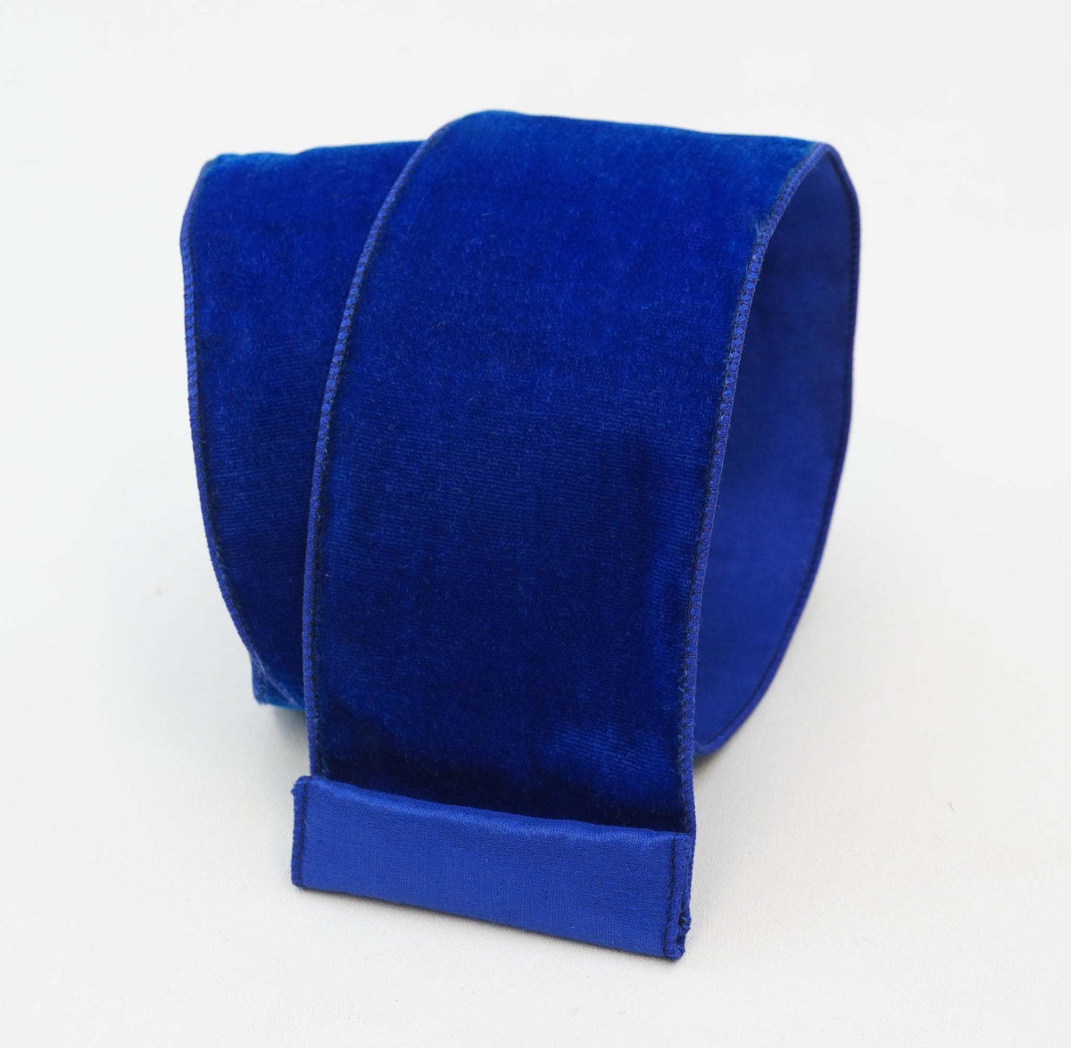 Royal blue velvet ribbon with metallic dupion back and wired edge