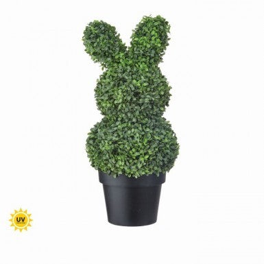 26-inch UV boxwood bunny topiary with natural green foliage in a rounded silhouette.